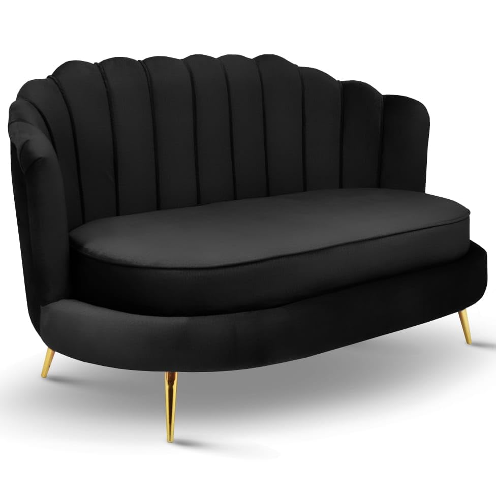 Sofa 2 Sitzer schwarz 150 cm - mit weicher Füllung, gesteppter Rückenlehne, mit goldenen Beinen, in Veloursstoff - Couch für Wohnzimmer, Gästezimmer, Wohnzimmer Möbel