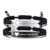 MEALGUET Personalized Heart Couple Bracelets,Customized Stainless Steel Matching Rope Braided Charm Bracelet for Lover Him Her Soulmates Friend for Anniversary Promise Valentine Day