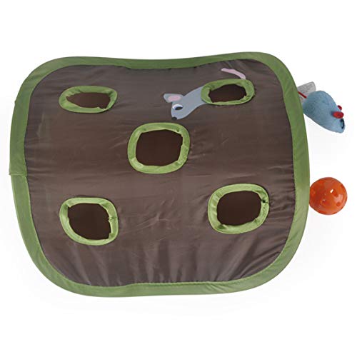 Citmage Cat Mice Toy Pop-up Flexible Intelligence Play Toys Hide and Seek Game 9 Holes Interactive Tent Mouse Hunt Activity with Ball,Mouse for Cats,Kitties (Brown-Green) - Thumbnail 2
