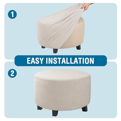 Image of H.VERSAILTEX Ottoman Cover Stretch Ottoman Slipcover Round Ottoman Storage Cover Folding Stool Covers Furniture Protector Cover for Footrest Ottoman Fit Dia 30 inch - 41 inch, Ivory