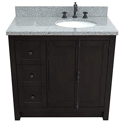 Plantation 37" Vanity With Right Oval Sink In Brown/Gray Granite Stone #TOP7