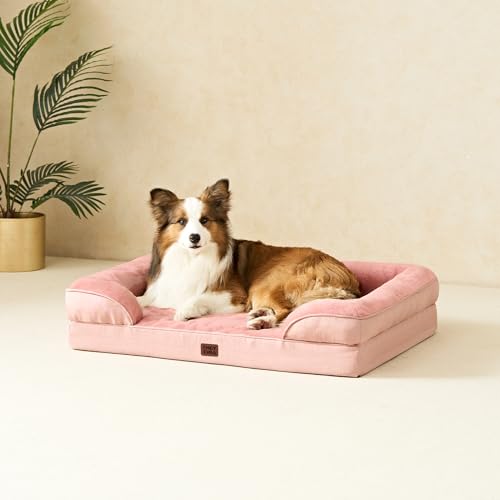 EHEYCIGA Orthopädisches Hundebett Grosse Hunde, 104x69cm, Memory Foam Hundekorb Mittelgroße Hunde, Waschbar Hundesofa Wasserdicht rutschfest, Hundecouch mit Hohem Rand, Rosa