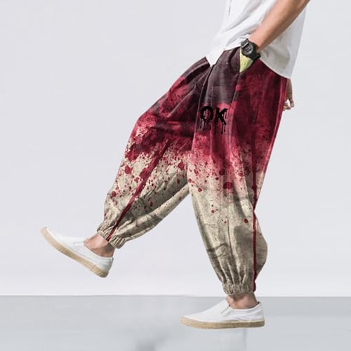 Harem Pants for Men Halloween Horror Blood Splatter Print Streetwear Loose Fit Tapered Cropped Casual Trousers3