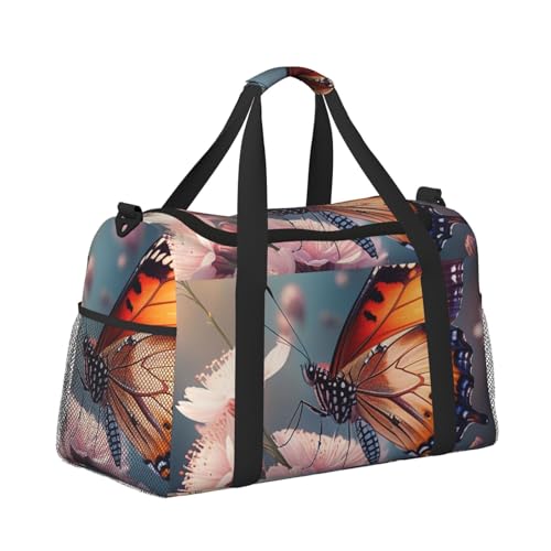 Butterfly Print Travel Duffle Bag - Foldable Personal Item Travel Bag for Women & Men,Carry-On Convertible Crossbody Tote Bags with Adjustable Shoulder Strap & Pockets 13x10.2x19.7 in3
