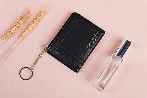 Women Slim Leather Card Case Holder Small Wallet Cute Coin Purse Girl Mini Wallet With Keychain (Black) #TOP5
