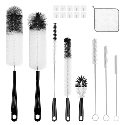 Bomsirus 19 Pcs Cepillo para Biberones, Cepillo para Lavar Popotes con Paños de Limpieza y Gancho para Colgar, Juego de...