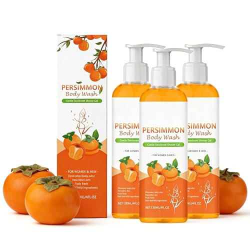 Gel de ducha natural de caqui, jabón de caqui para el olor de las personas, desodorización eficiente, fragancia duradera, piel suave y espuma rica, 120 ml, para todos los tipos de piel (3 unidades)
