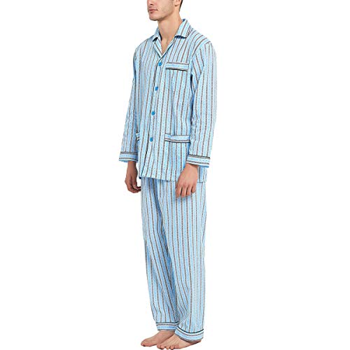 Image of GLOBAL Mens Pajamas Set, 100% Cotton Woven Drawstring Sleepwear Set with Top and Pants /Bottoms