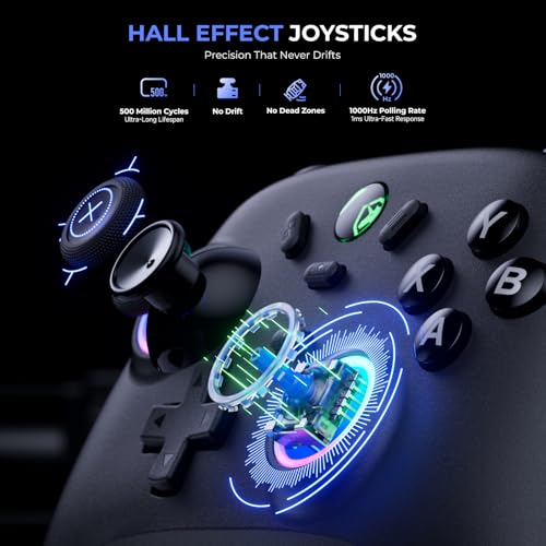 Image of ECHTPower Gaming Controller for PC /iOS /Android /Switch | Tri-Mode BT /2.4G /Wired Connection, Hall Effect Joystick, 1000Hz Polling Rate, 800mAh Battery, Adjustable Turbo /Vibration