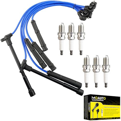MOAUTO Set of 6 PCS Iridium Spark Plugs with Wire Set 671-6197 8113 RC-NX14 Compatible with Nissan...