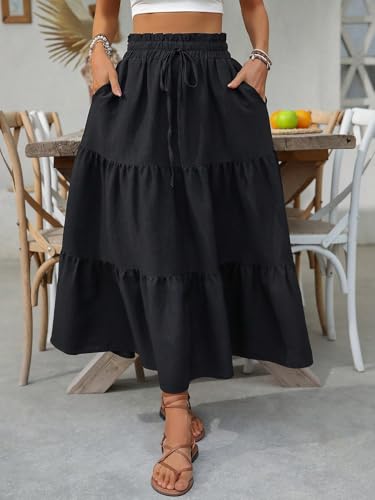 Women's Flowy Trendy Skirt Plain Ruffle Hem Skirt3