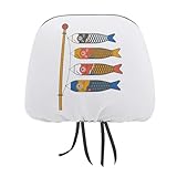 車用ヘッドレストカバー 和風 鯉のぼり 2枚セット カーまくらカバー 車用ネックパッドカバー おしゃれ かわいい ヘッドレストの装飾 カー用品 取付簡単 通気 自動車 汎用 旅行 運転