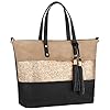 CRAZYCHIC - Sac à Main Paillette Femme - Cabas Fourre-Tout Cuir PU Souple - Sac Porté Epaule Bandoulière Patchwork Multicolore Grande Capacité - Ville Shopping Cours Travail Plage - Noir #3