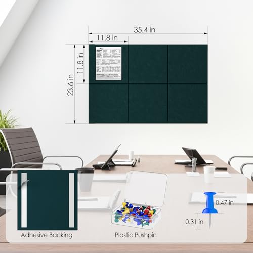 Image of MaxGear Felt Bulletin Board 36 inch x 24 inch, Dark Green Felt Wall Tiles Push Pins