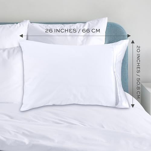 White Classic Luxury Hotel Collection Zippered Style Pillow Cover, 200 Thread Count, Soft Quiet Zippered Pillow Protectors, Standard Size, Set of 2 - Thumbnail 3