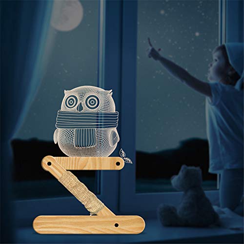 Lampe de bureau en bois sculptée MQUPIN 3D en forme de chien - Lampe de table LED - Alimentation USB - Lampe de bureau Bois dense Plastique,Owl