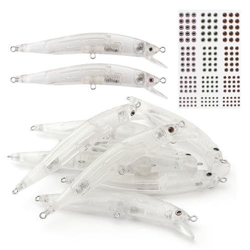 OriGlam 20pcs Lure Blanks Unpainted Fishing Lures, Blank Unpainted Minnow Crankbaits, Topwater Fishing Blanks Lures with 3D Fishing Eye for Salmon Trout Bass