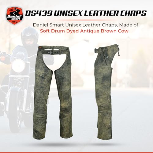 Daniel Smart Motorcycle Leather Chaps – All Season Unisex Biker Pant with Customizable fit and Carry Pockets (3X-Large)
