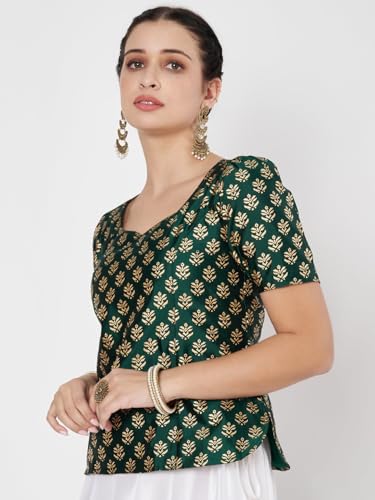 Image of studio rasa Women's Silk Blend Hand Block Printed Top for Wedding Festive Party