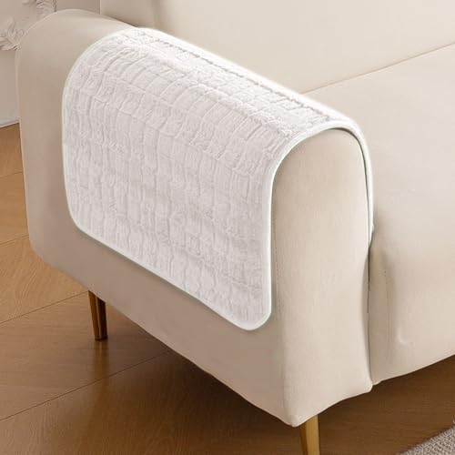 Image of HOKIPO 'Plush Haven' Premium Anti Slip Armrest Cover, White, Pack of 2 (AR-5151-L-WHT*2)