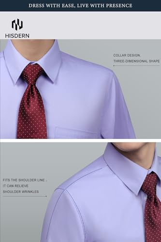 Image of HISDERN Mens Business Dress Shirts Long Sleeve Casual Button Down Shirt Formal Inner Collar Contrast Shirt for Men Wedding