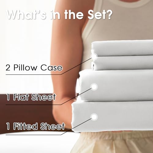 Image of Full Size 4 Piece Sheet Set - Comfy Breathable & Cooling Bed Sheets Set, Soft and Wrinkle Free, Deep Pockets, Easy & Secure Fit, Hotel Luxury Bedding - Oeko-Tex - White