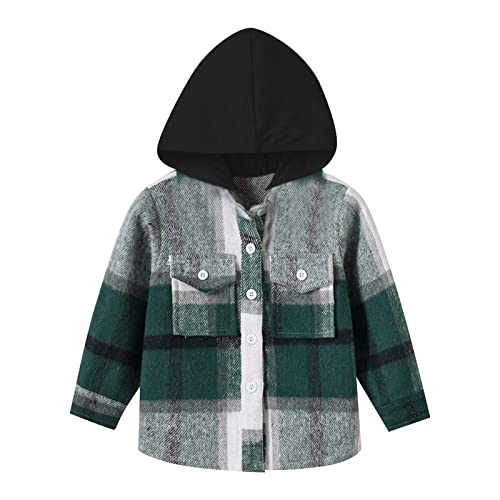 Toddler Kids Boys Girls Plaid Shirts Hooded Coat Long Sleeve Button Tops Jacket Outwear for 6M~6T