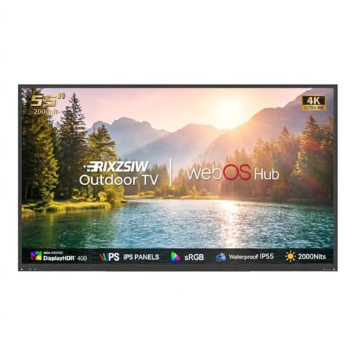 Image of 55 Inch Outdoor TV, 2000 Nits Ultra Bright 4K UHD Weatherproof Television, IP55 Waterproof Smart Outside TV with WebOS for Sunlight, Backyard, Poolside, Deck & Patio
