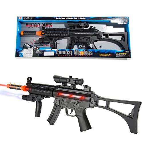 Toy Gun for Kids with Lights and Sounds, Light Up Combat Toy Machine Gun, Battery Operated Blaster Rifle with Scope, Military Sound, Best Gift for Kids