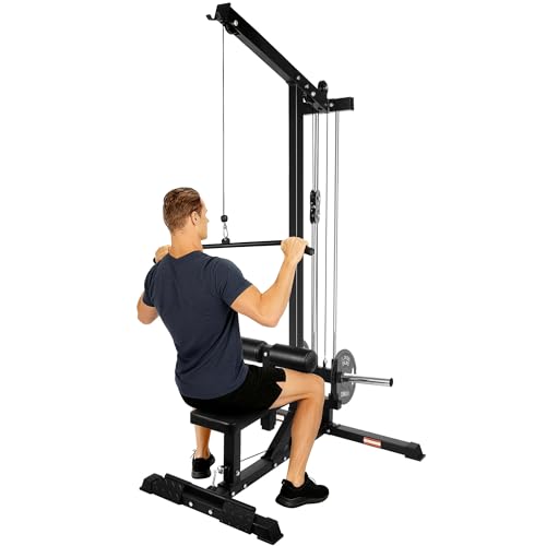 Fitvids LAT All-in-one Machine with High and Low Pulley Station, LAT PullDown and LAT Row Cable Machine, LAT Tower with Adjustable Leg Support for Home Gym Total Body Training