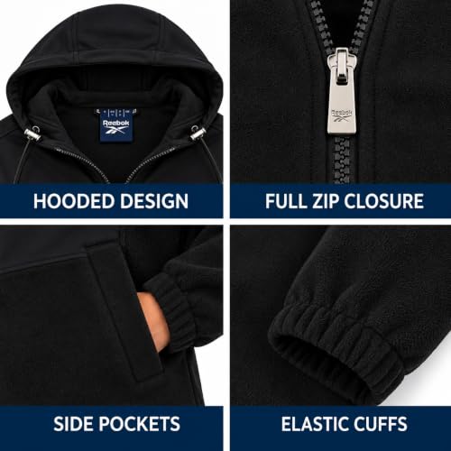 Reebok Womens Fleece Jacket, Midweight Zip Up Hooded Coat with Pockets | Warm Jersey-Bonded Polar Fleece with Adjustable Attached Hood and Hem, Reversed-Coil Zipper and Two Front Pockets - image 6