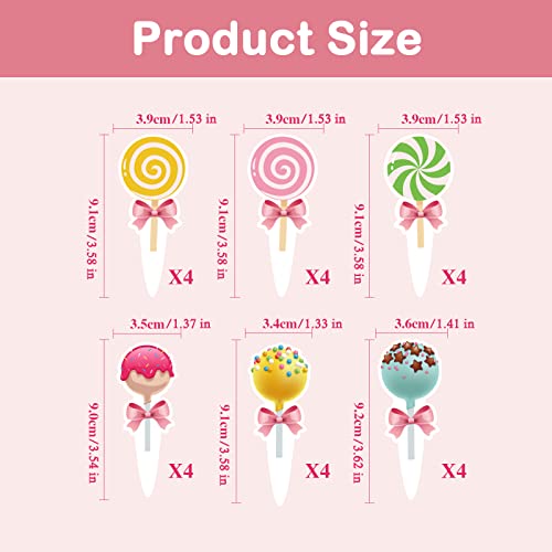 Uomnicue Lollipop Cupcake Toppers,24 Pcs Colorful Swirl Lollipop Bow Candyland Cake Decoration Muffin Toppers For Kids Boys Girls Birthday Baby Shower Sweet Candyland Themed Party Supplies Favors #TOP2