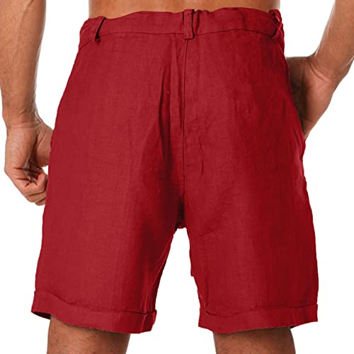 Shorts casuales de lino para hombre QWENTMTNTY rojo miniatura 2
