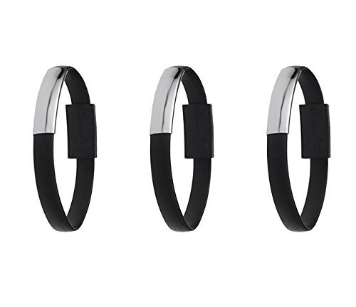Three Legs 3 Pack Mini Short Flat Bracelet Charing Data Cables Compatible with iPhone 6+/6/5S/5, iPad Mini 4th, iPod Touch 5 (3Black)