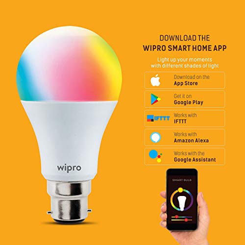 Image of wipro 9W b22d LED Multicolor WiFi Smart Bulb, (NS9001)