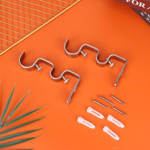 BOXOB 2stk Doppelter Vorhangstangenhalter, Hochbelastbar Vorhangstangen-Haken für Wandmontage Metall-Halter für Zuhause Büro Wohnzimmer Schlafzimmer (Silber)