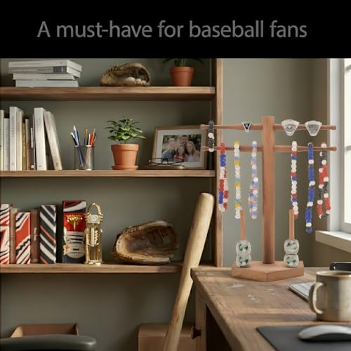 Eorakla NEW Wooden Baseball & Softball Championship Ring Holder with Drip Necklace Display – Sports Organizer Baseball Gifts for Jewelry & Awards(MVP) — view 6