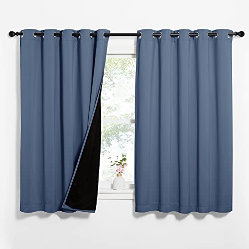 Image of NICETOWN 100% Blackout Curtains 63 inches Long, Pair of Energy Smart & Noise Blocking Out Drapes for Baby Room Window, Thermal Insulated Guest Room Lined Window Dressing (Stone Blue, 62 inches Wide)