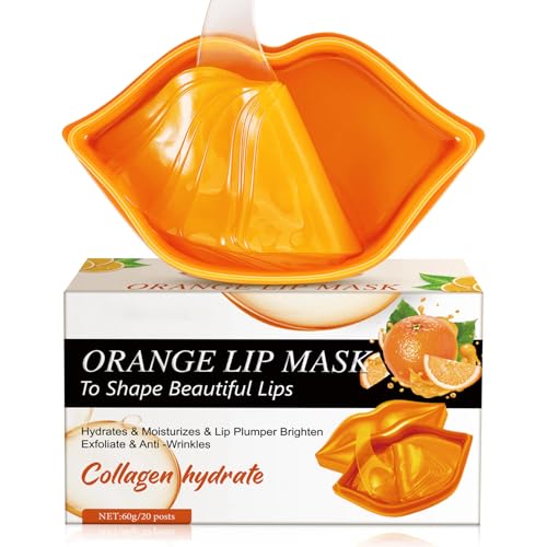 ARCHIDATE Lippenmaske - Lippenmaske Pads - Collagen Feuchtigkeit Lippenpflege Mask - Anti Falten Reduzieren Feine Linien Lippenpeeling Lippen Maske - Lip Masken Beauty (ORANGE)