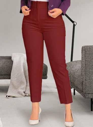 Womens Stretchy High Waisted Pants Trendy Pleated Business Work Trousers with Pockets Straight Leg Dress Pant3
