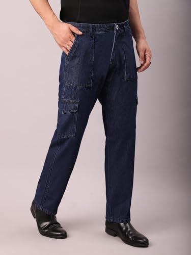 Image of AVANOVA Bell-Bottom Men Cargo Jeans II Men Cargo Pants II Denim Cargo for Men II Cotton Pant II Wide Legs II Flap Pockets II Cargo for Men (Jeans-119)