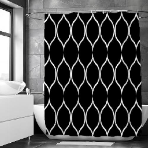 Rideau de douche imperméable en tissu géométrique noir et blanc 178x183cm