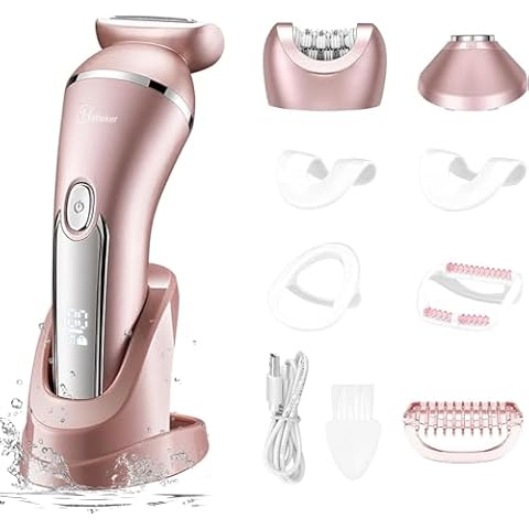 Hatteker Electric Shaver for Women Lady Epilator Electric Razors Kit Hair Remover for Face Chin Arm Leg Armpit Bikini Trimmer Painless Waterproof USB Rechargeable Dry Wet with Detachable Head 3 in 1 Cover