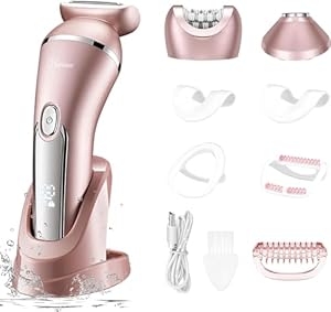 Hatteker Electric Razor for Women, 3 in 1 Lady Shaver Kit for Face Chin Arm Leg Armpit Bikini, Cordless Portable Painless Electric Epilator IPX7 Waterproof USB Rechargeable Dry Wet