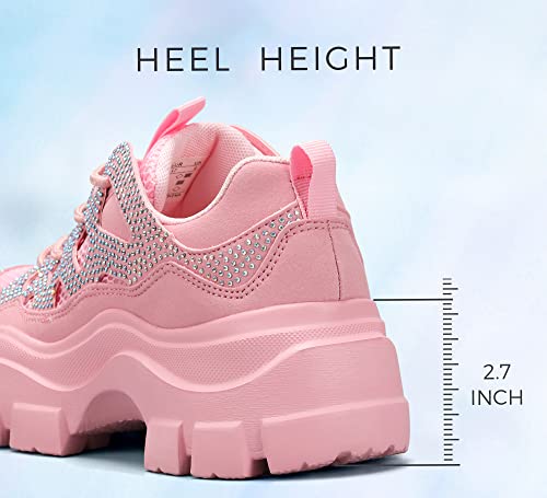 Image of LUCKY STEP Women Chunky Platform Dad Colorblock Casual Lace-Up Walking Sneakers