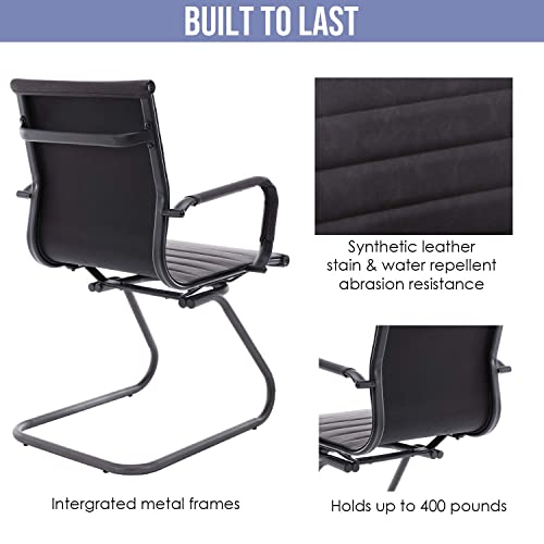 Hny Leather Office Guest Chairs & Reception Chairs Set Of 10, Modern Waiting Room Chairs With Arms, Desk Chair No Wheels With Sled Base For Waiting Room/Conference Room, Black #TOP6