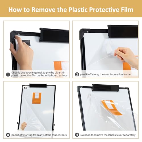 DOEWORKS Pizarra Blanca Caballete 90 x 60cm con U-Soporte, Pizarra Magnética de Doble Cara, Altura Ajustable & Plegable para Hogar Escuela Oficina, Negro - imagen 2