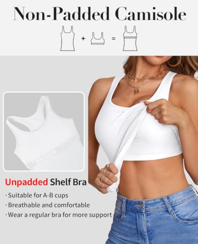 Image of V FOR CITY Womens Unpadded Shelf Bra Tank Tops Racerback Workout Camis Yoga Shirt Cotton Undershirt 2 Pack