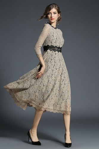 LAI MENG FIVE CATS Women's 3/4 Sleeve Elegant Floral Lace Cocktail Party Swing Midi Dance Dress3