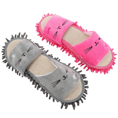 Pantoufles de nettoyage en microfibre déhoussables lavables 26cm lot de 2 paires rose gris
